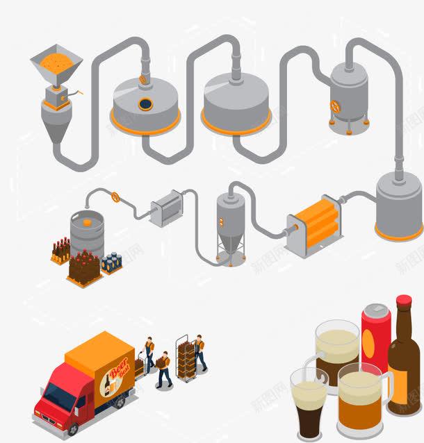 工廠生產飲料矢量圖 免摳PNG素材在電商與網頁設計中的創意應用